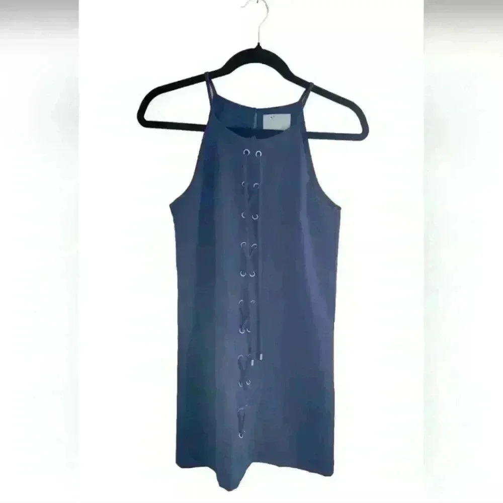 Skies are Blue Navy Blue Grommet Faux Lace Up Front Dress XS EUC Spring Summer